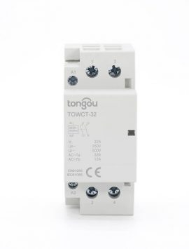 Il contattore modulare 32A TOWCT è adatto per circuiti con una tensione nominale di 220/230V. Può essere utilizzato come dispositivo di chiusura, avviamento frequente e interblocco macchina