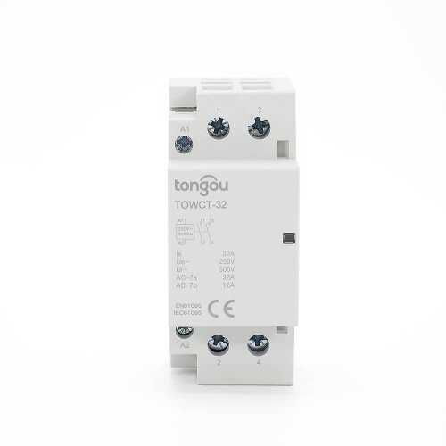 32A Modular Contactor TOWCT is suitable for circuits with a rated voltage of 220/230V. It can be used as closing, frequent start and machine interlocking device